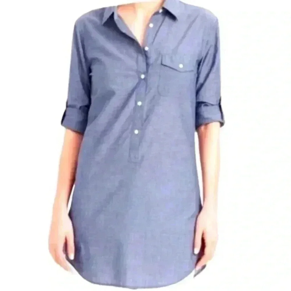 J Crew Popover Tunic Dress Blue Chambray Size Small